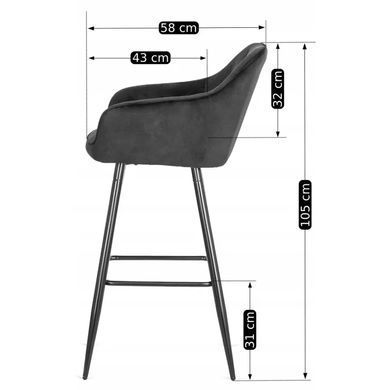 Барний стілець оксамитовий MEBEL ELITE SALEM Velvet чорний / чорний фотографія