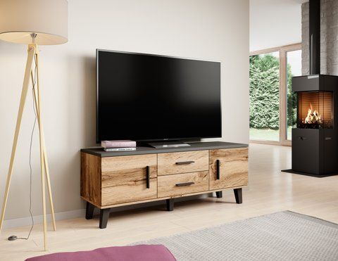 ТВ Тумба LOTTA 2D2S RTV Cama 140 Чорний Мат / Дуб Вотан фотографія