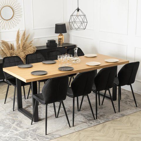 Комплект стіл MEBEL ELITE EDWIN 160(260)х90 см Дуб Золотий / Чорний +8 стільці IRYS Чорний фотография