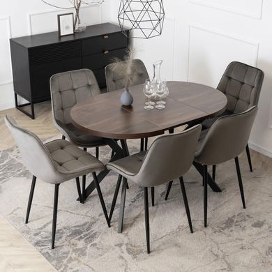 Стіл розкладний круглий MEBEL ELITE DORIAN 80(160)х80 см Горіх/Чорний фотографія