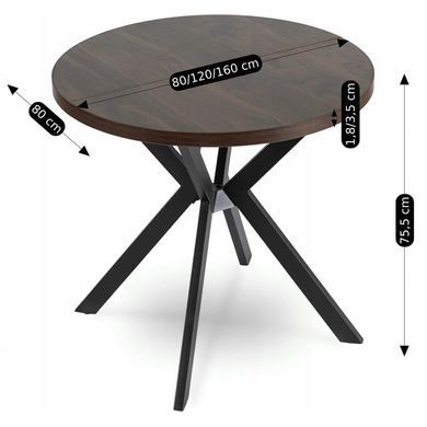Стіл розкладний круглий MEBEL ELITE DORIAN 80(160)х80 см Горіх/Чорний фотографія