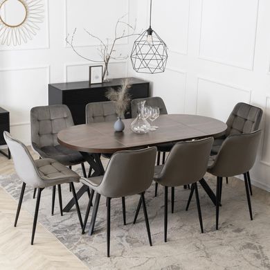 Стіл розкладний круглий MEBEL ELITE DORIAN 80(160)х80 см Горіх/Чорний фотографія