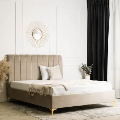 Ліжко двоспальне оксамитове MEBEL ELITE MARCELO Velvet 160x200 см Бежевий фотографія