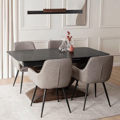 Комплект стол MEBEL ELITE ALICANTE 160(200)х90 см Черный/Орех и 4 стула EDRICK Коричневый фотография