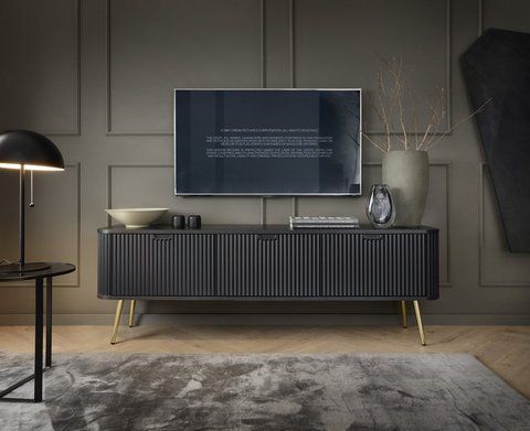 Тумба під телевізор Perfect Home Зова / Zova 3-дверна з золотими ніжками RTV168 Чорний фотографія