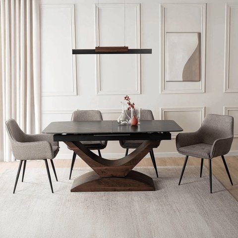 Комплект стол MEBEL ELITE ALICANTE 160(200)х90 см Черный/Орех и 4 стула EDRICK Коричневый фотография