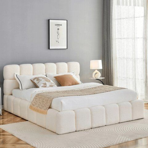 Кровать двуспальная MEBEL ELITE MURACJA 160x200 см Кремовая Букле фотография