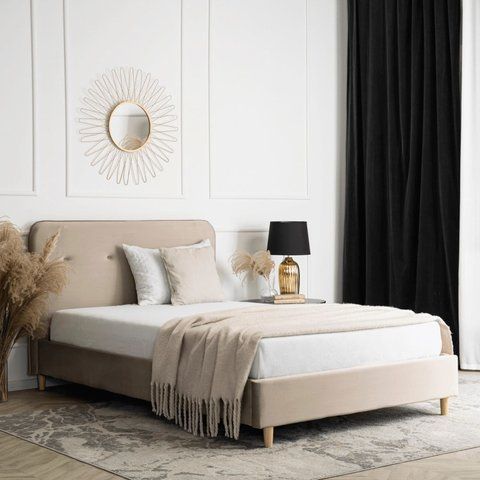 Ліжко двоспальне оксамитове MEBEL ELITE DENNIS Velvet 120x200 Беж фотографія