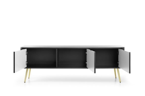 Тумба під телевізор Perfect Home Зова / Zova 3-дверна з золотими ніжками RTV168 Чорний фотографія