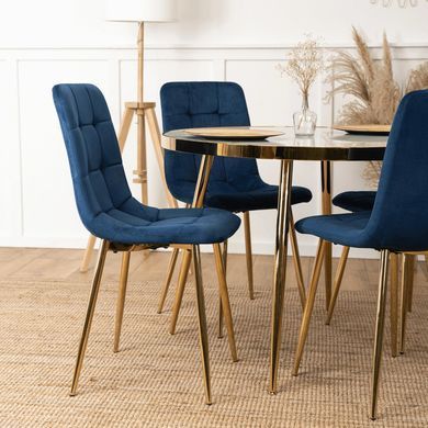 Стілець оксамитовий MEBEL ELITE YORK Velvet, Синій / Золотий фотографія