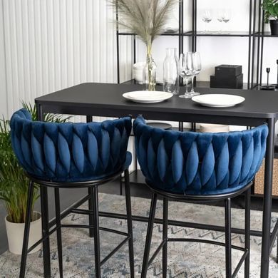 Барний стілець оксамитовий MEBEL ELITE FLORES Velvet темно-синій / чорний фотографія