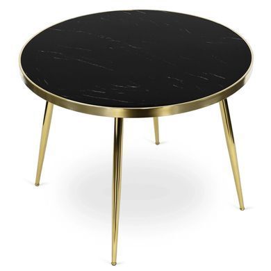 Комплект стіл MEBEL ELITE TINGA 100х100 см Чорний/золото +4 стільці IRYS Velvet Сірий/золото фотографія