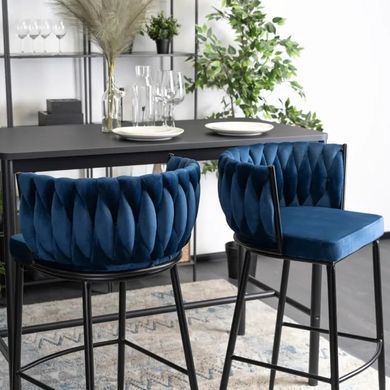 Барний стілець оксамитовий MEBEL ELITE FLORES Velvet темно-синій / чорний фотографія