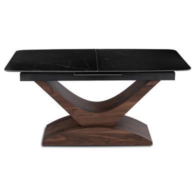 Комплект стол MEBEL ELITE ALICANTE 160(200)х90 см Черный/Орех и 4 стула EDRICK Рыжий фотография
