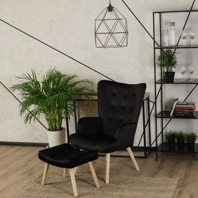 Крісло м'яке оксамитове з підставкою для ніг MEBEL ELITE LOZANO Velvet Чорний фотографія