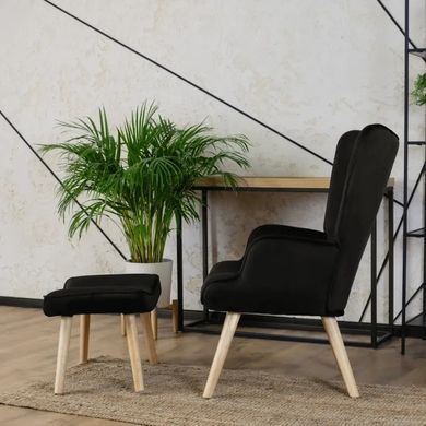 Крісло м'яке оксамитове з підставкою для ніг MEBEL ELITE LOZANO Velvet Чорний фотографія