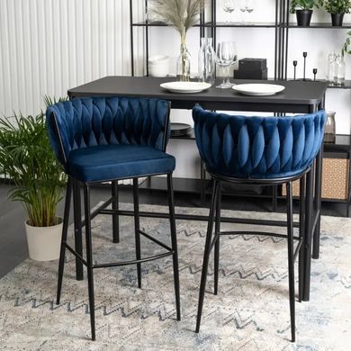 Барний стілець оксамитовий MEBEL ELITE FLORES Velvet темно-синій / чорний фотографія