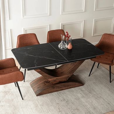 Комплект стол MEBEL ELITE ALICANTE 160(200)х90 см Черный/Орех и 4 стула EDRICK Рыжий фотография
