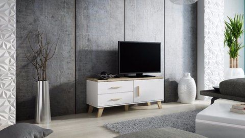 ТВ Тумба LOTTA 1D2S RTV Cama 120 Дуб Сонома / Білий Глянець фотографія