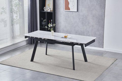 Стіл розкладний OSLO CERAMIC Intarsio 120(180)*80 Білий Глянець Чорний фотографія