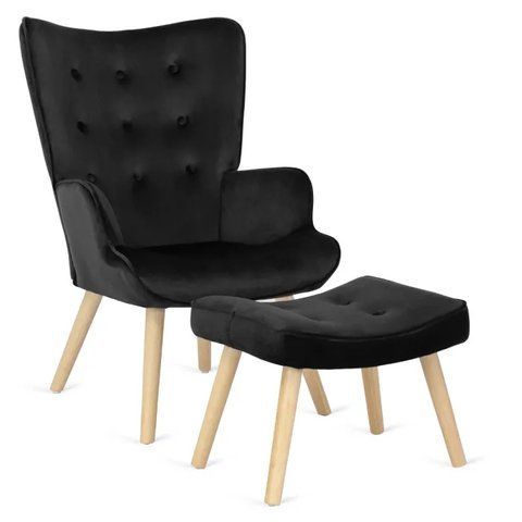 Крісло м'яке оксамитове з підставкою для ніг MEBEL ELITE LOZANO Velvet Чорний фотографія
