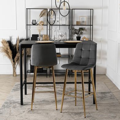 Барный стул бархатный MEBEL ELITE ARIEL Velvet Серый / Золотой фотография