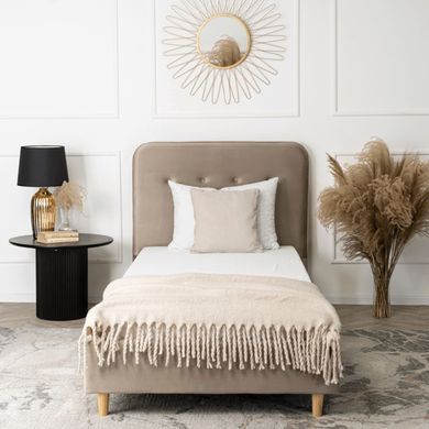 Ліжко оксамитове MEBEL ELITE DENNIS Velvet 90x200 Беж фотографія