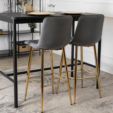 Барный стул бархатный MEBEL ELITE ARIEL Velvet Серый / Золотой фотография