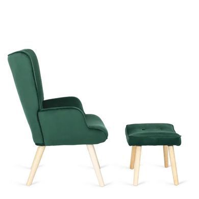 Кресло мягкое бархатное с подставкой для ног MEBEL ELITE LOZANO Velvet Зеленый фотография