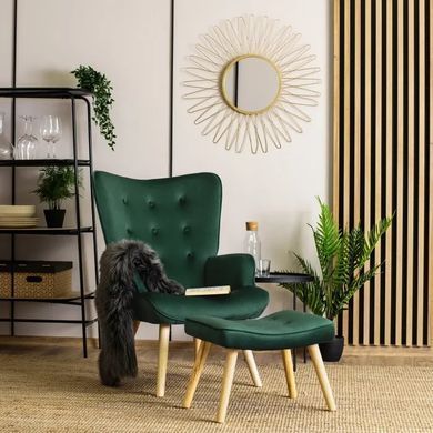Кресло мягкое бархатное с подставкой для ног MEBEL ELITE LOZANO Velvet Зеленый фотография