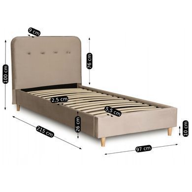 Ліжко оксамитове MEBEL ELITE DENNIS Velvet 90x200 Беж фотографія