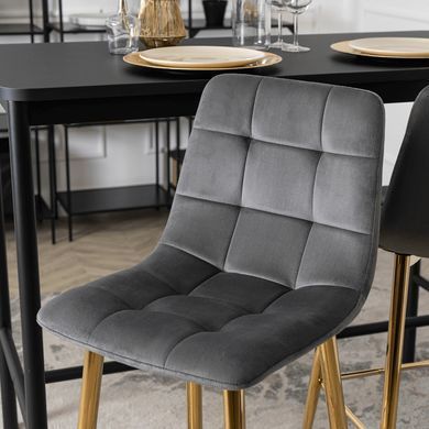 Барный стул бархатный MEBEL ELITE ARIEL Velvet Серый / Золотой фотография