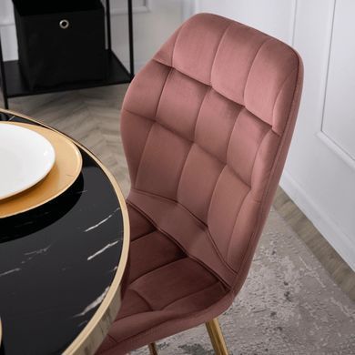 Комплект стіл MEBEL ELITE TINGA 100х100 см Чорний/золото +4 стільці LUCKY Velvet Рожевий/золото фотографія