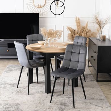 Комплект стіл розкладний MEBEL ELITE HARRY 102(142)х102 см Дуб Артизан/ Чорний +4 стільці PERU Сірий фотографія