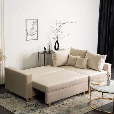Кутовий диван оксамитовий MEBEL ELITE MARKUS Velvet 238 см Бежевий (правий) фотографія