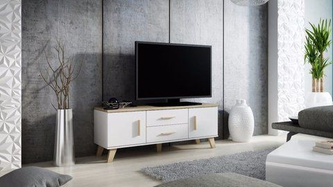 ТВ Тумба LOTTA 2D2S RTV Cama 140 Дуб Сонома / Білий Глянець фотографія
