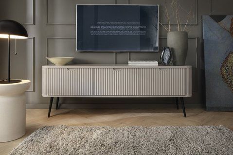 Тумба під телевізор Perfect Home Зова / Zova 3-дверна з чорними ніжками RTV168 Кашемір фотографія