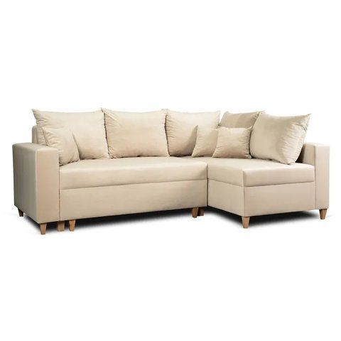 Угловой диван бархатный MEBEL ELITE MARKUS Velvet 238 см Бежевый (правый) фотография