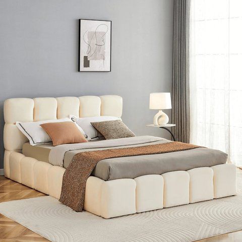 Ліжко двоспальне MEBEL ELITE MURACJA 140x200 см Кремовий фотографія