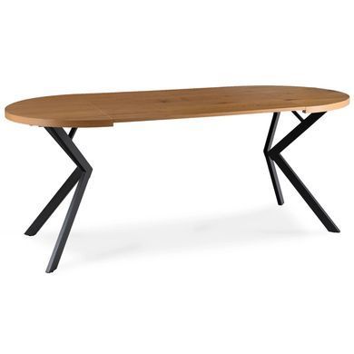 Стіл розкладний круглий MEBEL ELITE DORIAN 80(160)х80 см Дуб золотиий/чорний фотографія