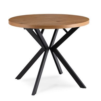 Стіл розкладний круглий MEBEL ELITE DORIAN 80(160)х80 см Дуб золотиий/чорний фотографія