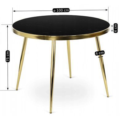 Комплект стола MEBEL ELITE TINGA 100х100 см Черный/золото +4 стулья LUCKY Velvet Черный/золото фотография