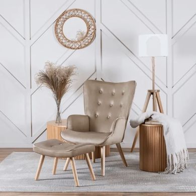 Крісло м'яке оксамитове з підставкою для ніг MEBEL ELITE LOZANO Velvet Бежевий фотографія