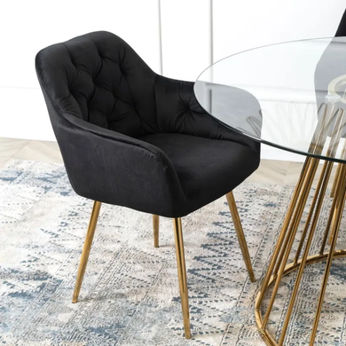 Стілець оксамитовий MEBEL ELITE RAYA Velvet чорний / золотий фотографія
