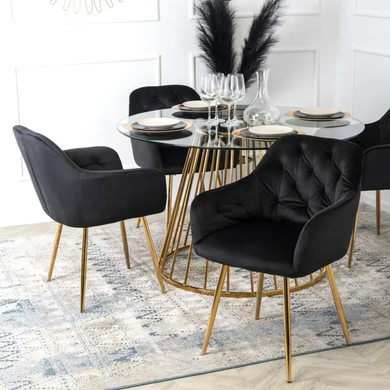 Стілець оксамитовий MEBEL ELITE RAYA Velvet чорний / золотий фотографія