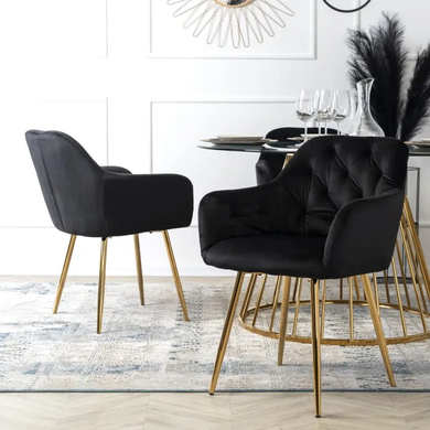 Стілець оксамитовий MEBEL ELITE RAYA Velvet чорний / золотий фотографія