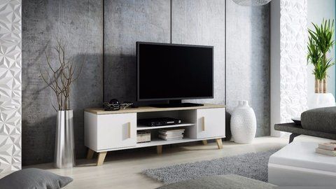 ТВ Тумба LOTTA 2D2K RTV Cama 160 Дуб Сонома / Білий Глянець фотографія