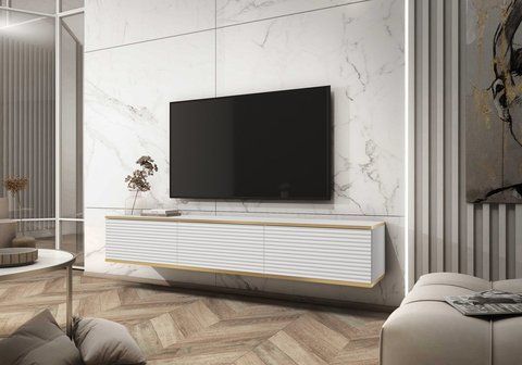 Тумба під телевізор навісна Perfect Home Оро / Oro 3-дверна RTV175 MDF Білий фотографія
