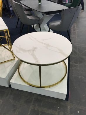 Журнальный столик SABINE Signal 80x80 Белый Эффект Мрамора / Золото фотография