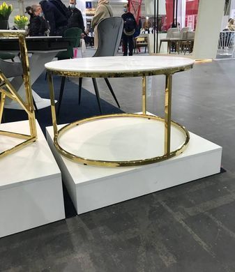 Журнальный столик SABINE Signal 80x80 Белый Эффект Мрамора / Золото фотография